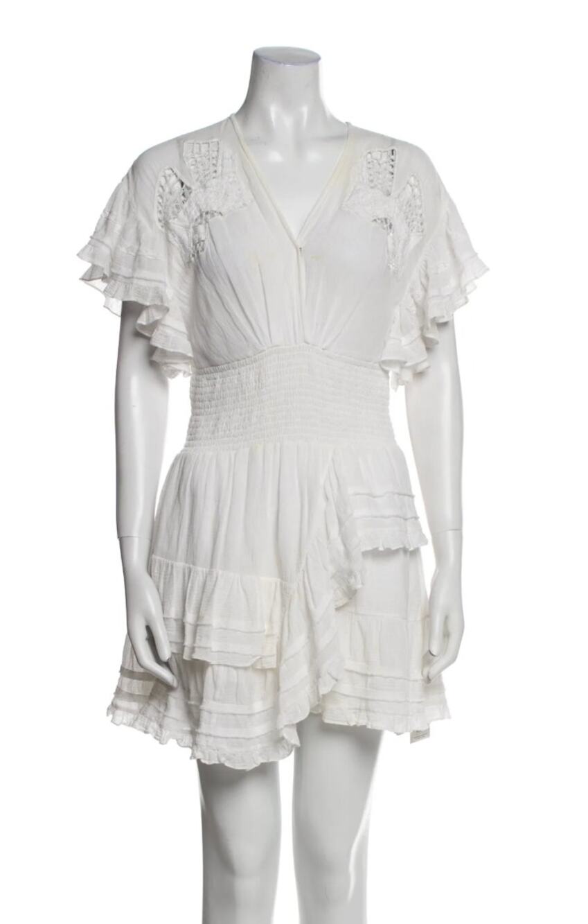 IRO Women’s Smocked Waist Mini Dress EU 38 (US 4/6) White Cotton embroidered